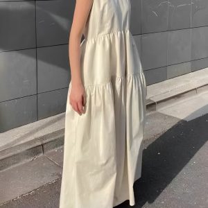 Chic Solid Pockets Sleeveless Maxi Dress for Effortless Y2K Style and Aesthetic Outfits