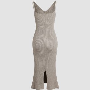 Chic Solid Ribbed Strap Sweater Dress for Y2K Aesthetic and Cozy Fall Fashion