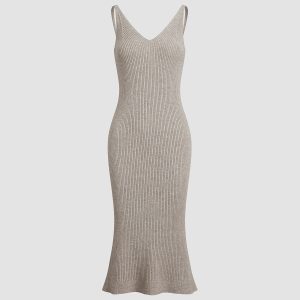 Chic Solid Ribbed Strap Sweater Dress for Y2K Aesthetic and Cozy Fall Fashion