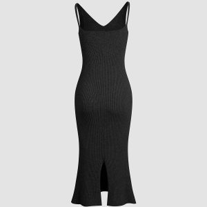 Chic Solid Ribbed Strap Sweater Dress for Y2K Aesthetic and Cozy Fall Fashion