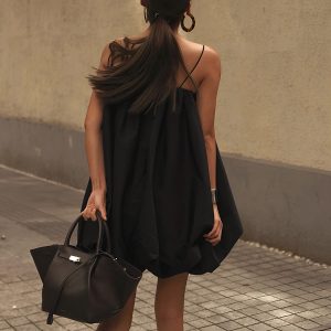 Chic Solid Sleeveless Balloon Cami Dress for Effortless Y2K Aesthetic Style