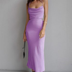 Chic Solid Tie Backless Cami Dress for Y2K Aesthetic and Coquette Style Outfits