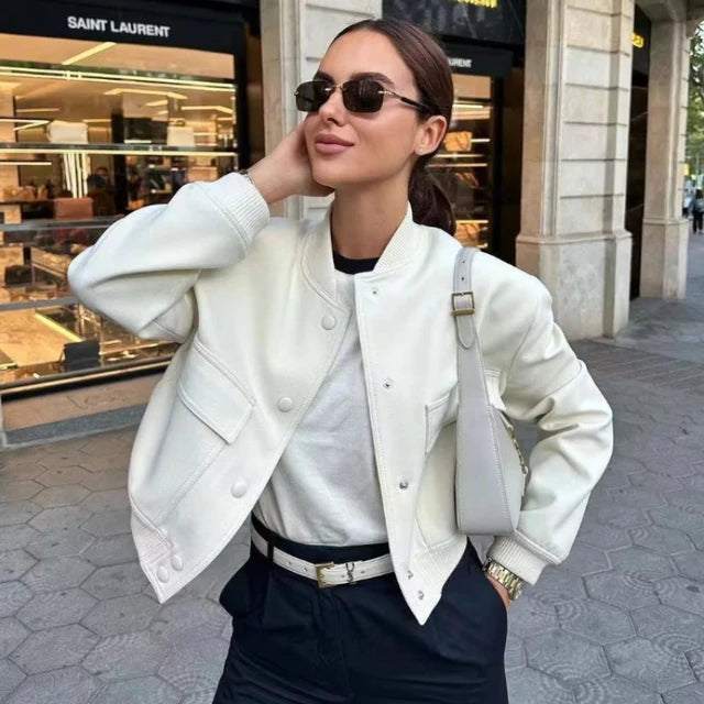 Chic Solid Winter Jacket for Women with Pockets - Casual Long Sleeve Outerwear Top