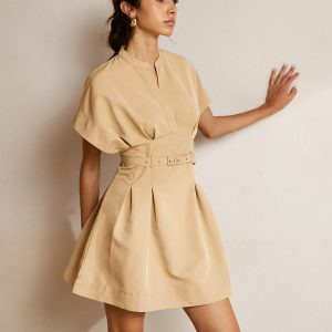 Chic Stand Collar Belted Dress for Y2K Fashion Lovers - Perfect for Coquette Aesthetic