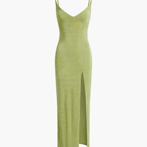 Chic Strap Slit Midi Dress for Y2K Aesthetic Lovers - Perfect for Coquette Style Outfits