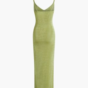 Chic Strap Slit Midi Dress for Y2K Aesthetic Lovers - Perfect for Coquette Style Outfits