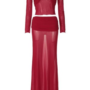 Chic Strapless Ruched Long Sleeve Off-The-Shoulder Maxi Dress Set - Elegant Matching Outfit