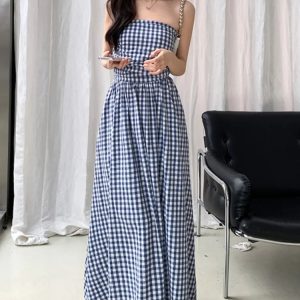 Chic Striped Strapless Midi Dress for Women - A-Line Sleeveless Summer Party Dress 2024