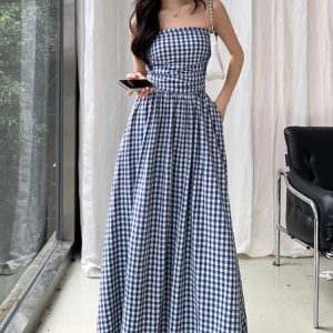 Chic Striped Strapless Midi Dress for Women - A-Line Sleeveless Summer Party Dress 2024