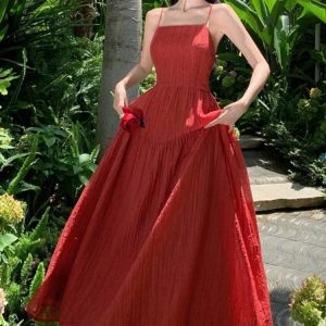 Chic Summer A-Line Spaghetti Strap Dress for Women - Solid Backless Beach Party Style