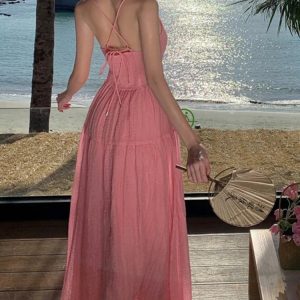 Chic Summer A-Line Spaghetti Strap Dress for Women - Solid Backless Beach Party Style