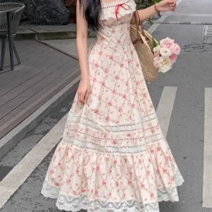 Chic Summer Floral Midi Dress - Elegant Beach Style Lace Dress for Evening Parties