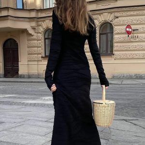 Chic Tiered Maxi Dress for Women - Autumn High Waist Solid Long Dress for Parties 2023