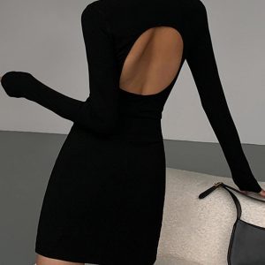 Chic Turtleneck Open Back Long Sleeve Mini Dress for Y2K Fashion Lovers