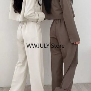 Chic Two Piece Set: Cropped Blazer & High Waisted Pants for Fall Office Style