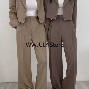 Chic Two Piece Set: Cropped Blazer & High Waisted Pants for Fall Office Style