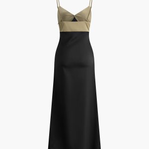 Chic Two-Tone Cami Long Dress for Y2K Aesthetic and Coquette Style Outfits