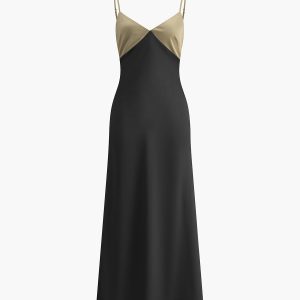 Chic Two-Tone Cami Long Dress for Y2K Aesthetic and Coquette Style Outfits