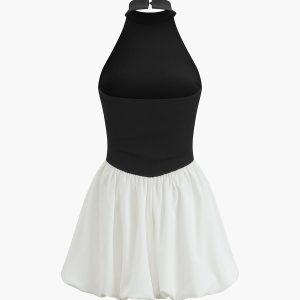 Chic Two-Tone Halter Puff Dress for Y2K Fashion Lovers and Coquette Aesthetic Enthusiasts