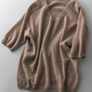 Chic Urban Solid Color V-Neck Knitting Pullover for Y2K Aesthetic Outfits