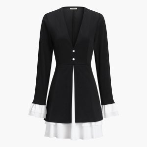 Chic V-Neck Buttoned Blazer Dress for Y2K Fashion Lovers and Coquette Aesthetic Enthusiasts