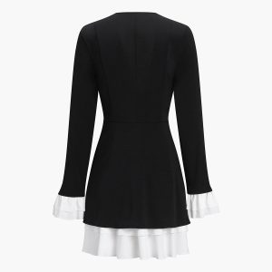 Chic V-Neck Buttoned Blazer Dress for Y2K Fashion Lovers and Coquette Aesthetic Enthusiasts