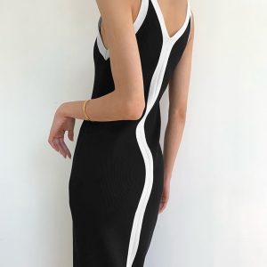 Chic V-Neck Monochrome Long Dress for Effortless Y2K Style and Aesthetic Outfits