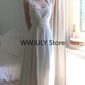 Chic Vintage Midi Dress for Women - Elegant Summer 2024 Y2K Fashion Evening Party Wear