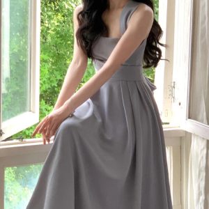 Chic Vintage Midi Dress for Women - Elegant Summer 2024 Y2K Fashion Evening Party Wear