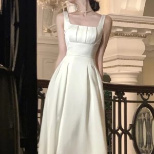 Chic Vintage Sleeveless Party Dress for Women - Elegant Solid Graduation & Prom Robe