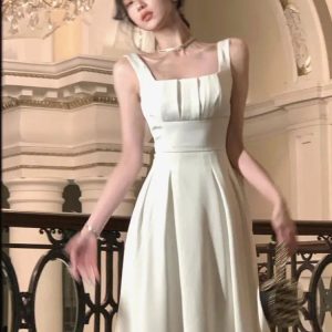 Chic Vintage Sleeveless Party Dress for Women - Elegant Solid Graduation & Prom Robe