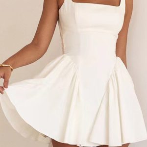 Chic White Backless Ruched Dress with Tie-Back for Y2K Fashion Lovers