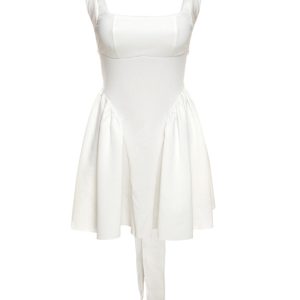 Chic White Backless Ruched Dress with Tie-Back for Y2K Fashion Lovers