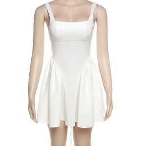 Chic White Backless Ruched Dress with Tie-Back for Y2K Fashion Lovers