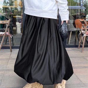 Chic White Satin Pleated Maxi Skirt - Elegant High Street Fashion for Spring Evening Parties