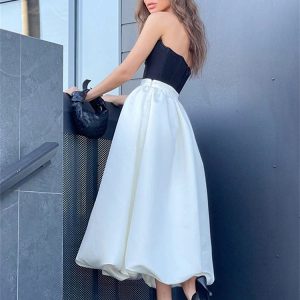 Chic White Satin Pleated Maxi Skirt - Elegant High Street Fashion for Spring Evening Parties