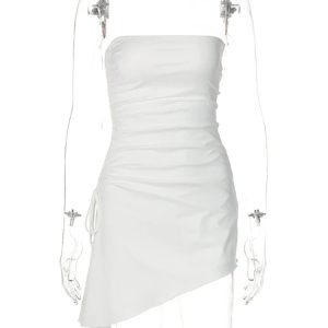 Chic White Sleeveless Off-Shoulder Mini Dress with Drawstring for Summer Night Parties