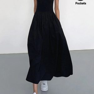 Chic Y2K Aesthetic Leisure Crew Neck Long Dress for Effortless Style and Comfort