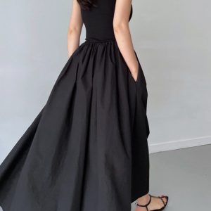 Chic Y2K Aesthetic Leisure Crew Neck Long Dress for Effortless Style and Comfort