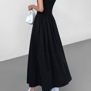 Chic Y2K Aesthetic Leisure Crew Neck Long Dress for Effortless Style and Comfort