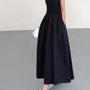 Chic Y2K Aesthetic Leisure Crew Neck Long Dress for Effortless Style and Comfort