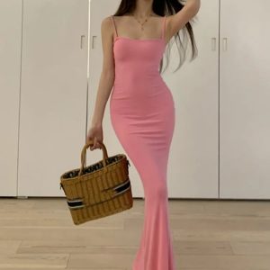 Chic Y2K Bodycon Bandage Dress with Spaghetti Straps - Slim Fit Casual Club Dress 2024