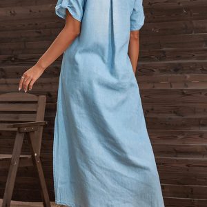 Chic Y2K Denim Dress with Short Sleeves and Side Slit for Trendy Aesthetic Outfits