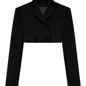 Chic Y2K Fashion Black Blazer Set: Cropped Jacket & Mini Skirt for Casual Streetwear Style