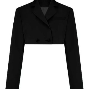 Chic Y2K Fashion Two Piece Set: Black Cropped Blazer & Skirt Matching Outfit for Women