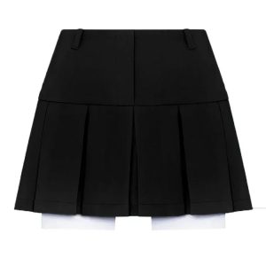 Chic Y2K Fashion Two Piece Set: Black Cropped Blazer & Skirt Matching Outfit for Women