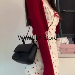 Chic Y2K Floral Mini Dress & Long Sleeve Cardigan Set - Trendy Korean Party Outfit 2024