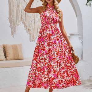 Chic Y2K Halter Neck Dress in Trendy Prints for Effortless Resort Style