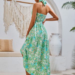 Chic Y2K Halter Neck Dress in Trendy Prints for Effortless Resort Style