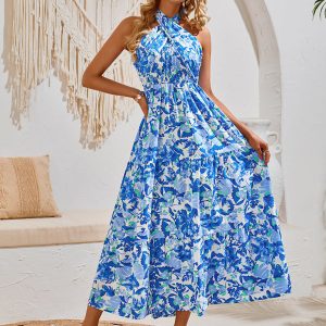 Chic Y2K Halter Neck Dress in Trendy Prints for Effortless Resort Style